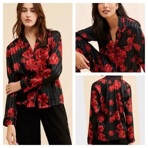 Anthropologie Satin Jacquard Floral PJ Top – Small ✨